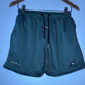 YOUNGLA mesh green athletic shorts size Small